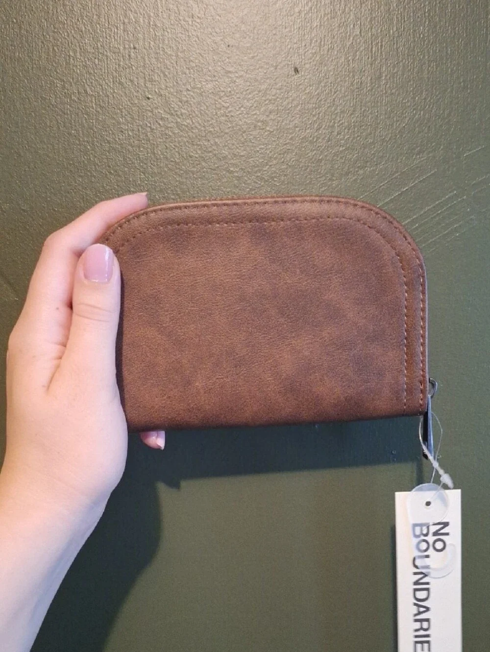 No Boundaries Brown Faux-Leather Studded Wristlet Wallet